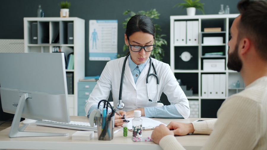 Medical professional with patient